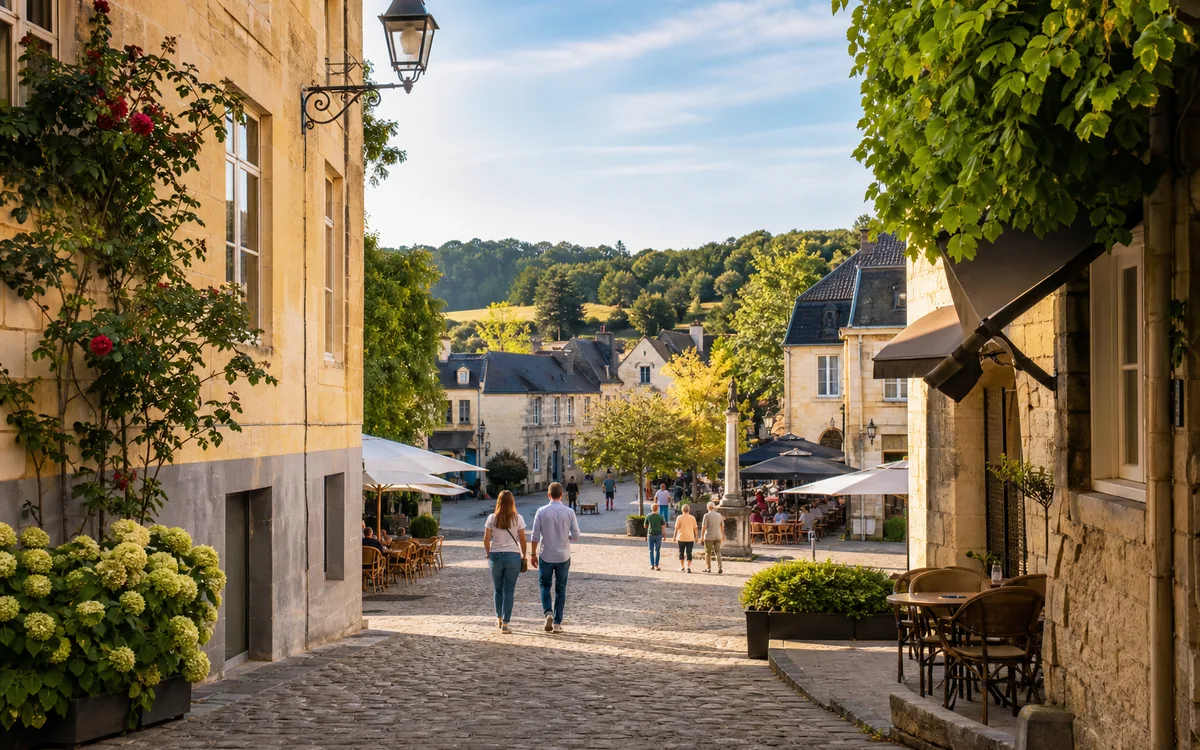 Sfeervolle historische straat met terrassen in Valkenburg